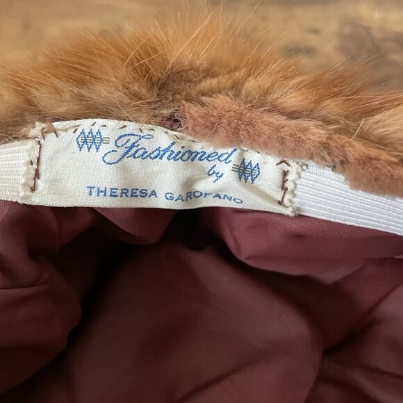 Vintage 1960s Womens Red-Brown Mink Fur Beret Pom Pom Hat Boho Mod Winter Toque - Picture 13 of 13